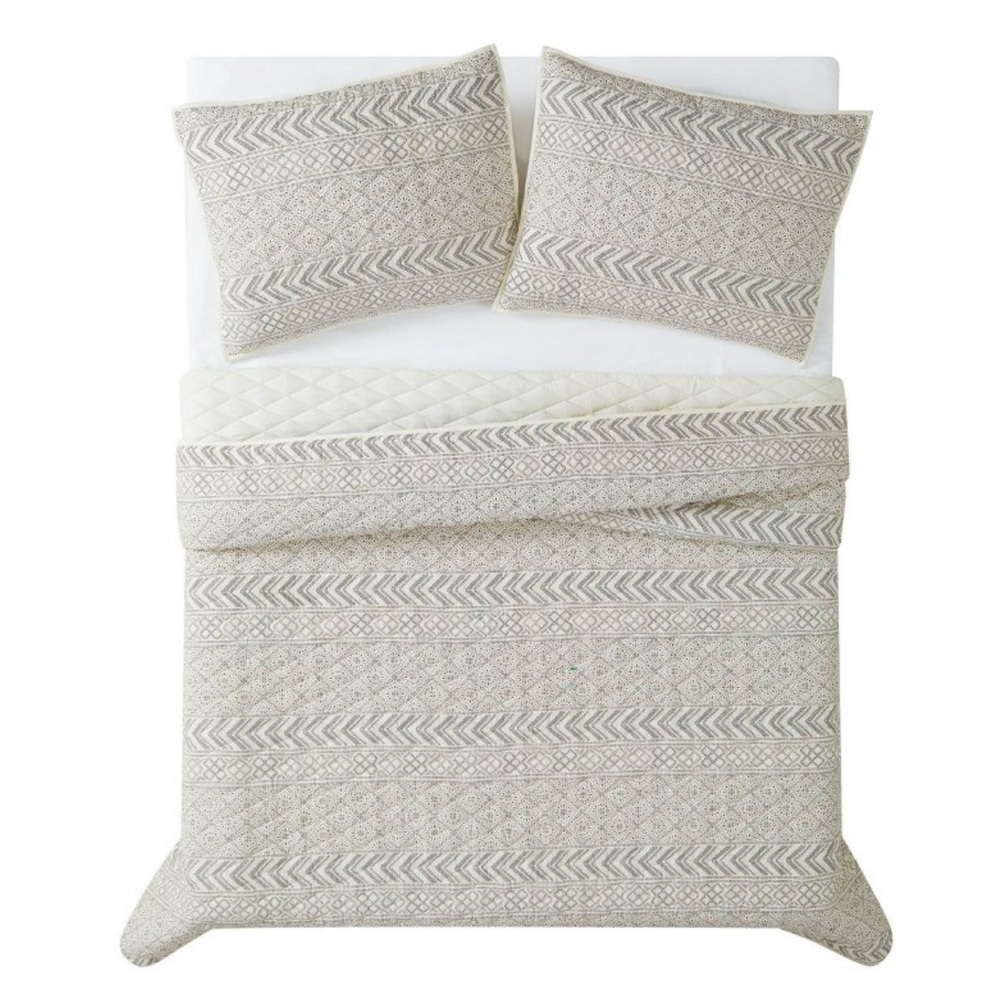 BROOKLYN LOOM NWT 2pc chase quilt set -cream/black -twin XL